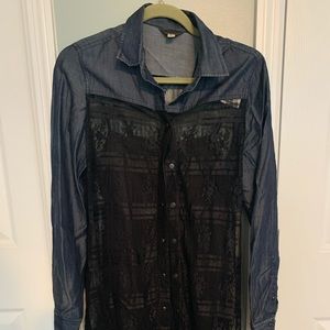 Black lace and denim dress